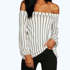 BooJoo Lauren Off the Shoulder Stripe Swing Top